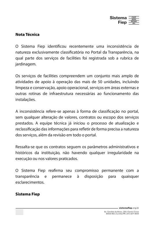 Nota Técnica Sistema Fiep